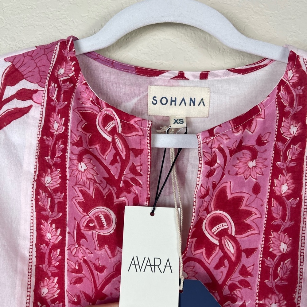 Sohana Block Print Cotton Floral Mini Dress Size XS NWT - Picture 4 of 12